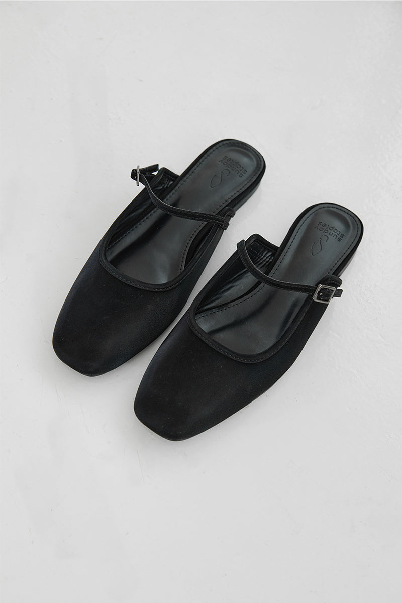 Liora Slip-on Mules in Black Waterproof Satin