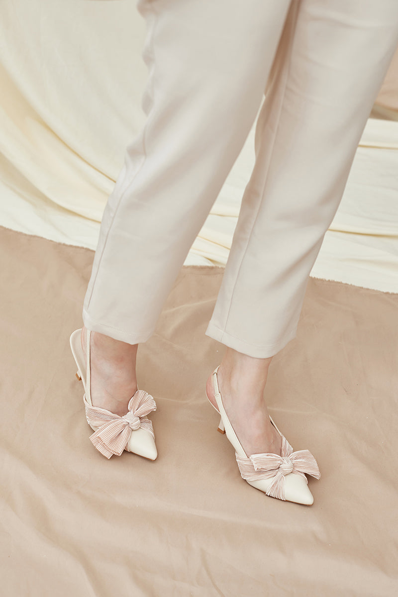 Parker Plisse Pleated Slingback Heels in Nude