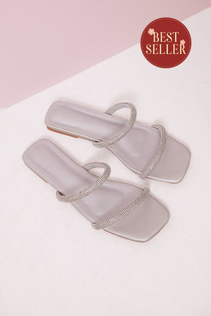 
                  
                    Tiana Crystal Strappy Sliders in Silver
                  
                