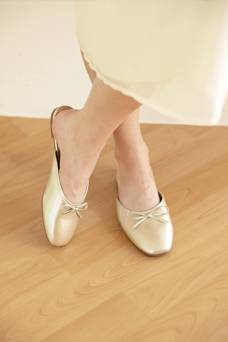 Amelina Patent Bow Mules in Gold