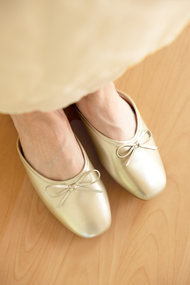 Amelina Patent Bow Mules in Gold