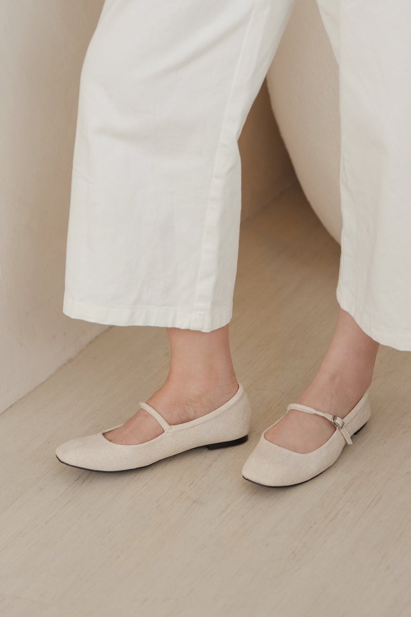 Adoria Maryjane Flats in Waterproof Linen