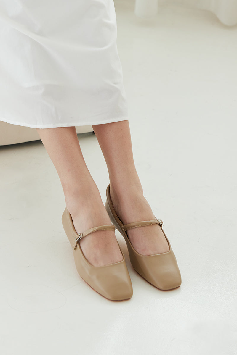 Adoria Maryjane Flats in Taupe