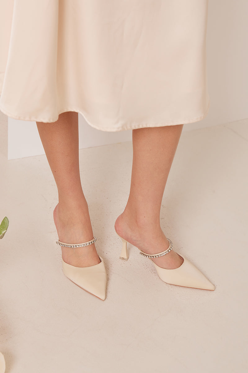 Aiko Gem-embellished Mules in Cream