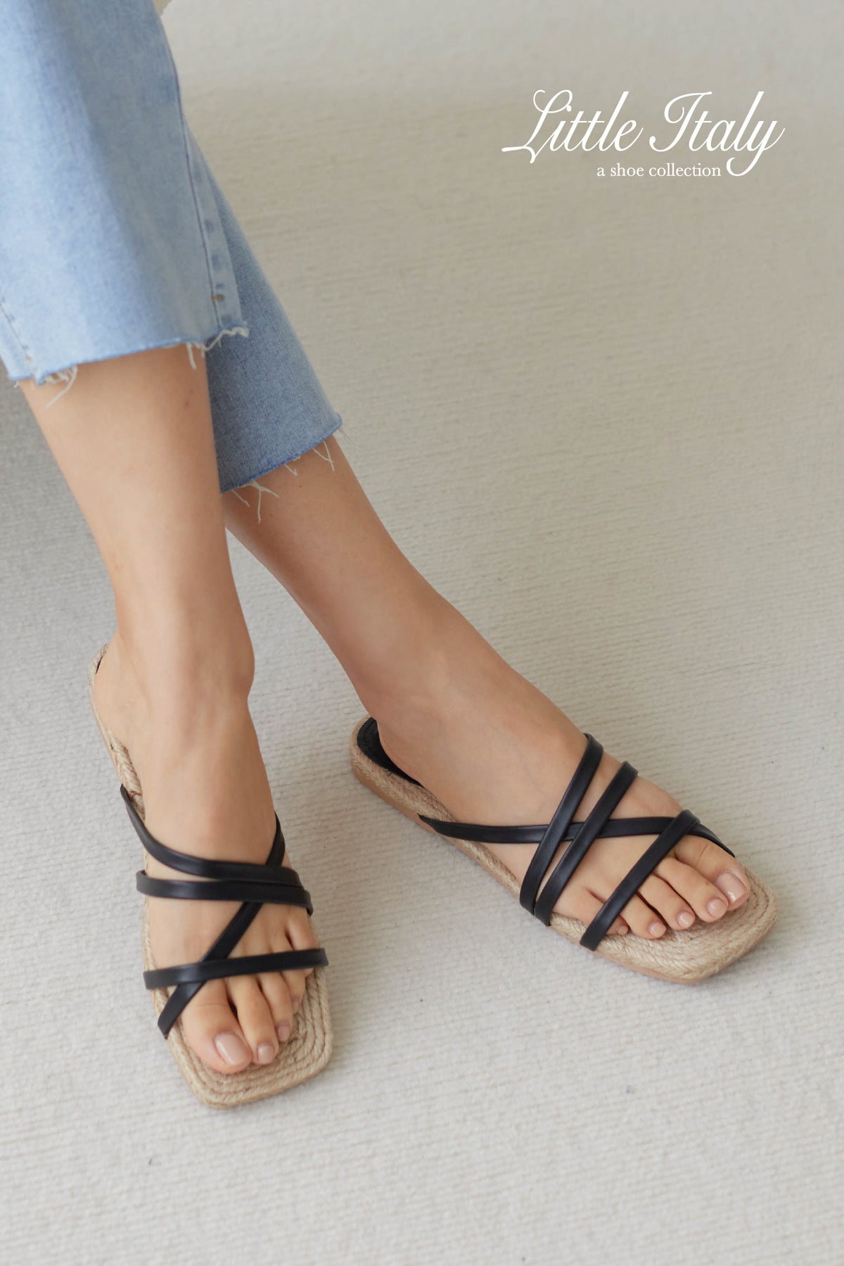 Amalfi Strappy Espadrilles Sliders in Black