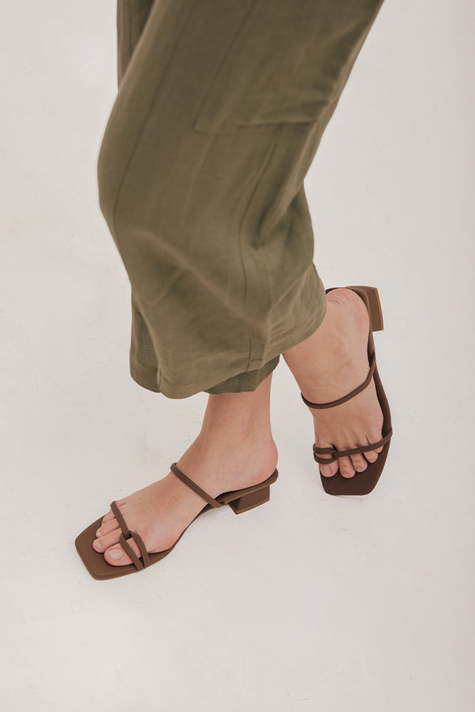 
                  
                    Amber strappy heels in Umber
                  
                