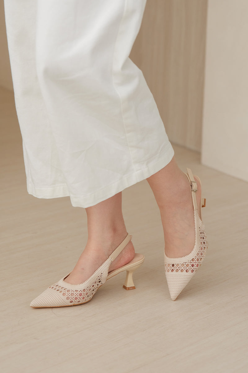 Amoire Knit Slingback Heels in Nude