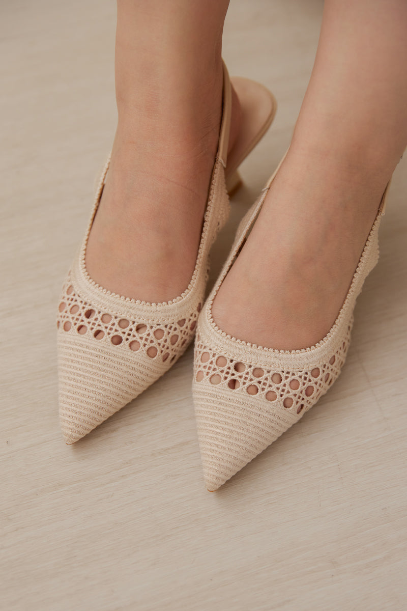 Amoire Knit Slingback Heels in Nude