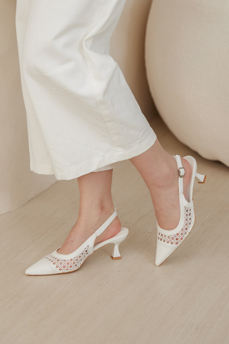 Amoire Knit Slingback Heels in White