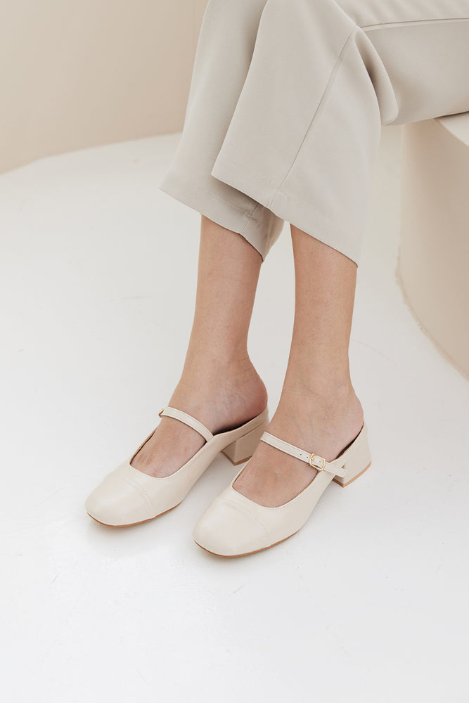 Auralie Maryjane Mules in Cream