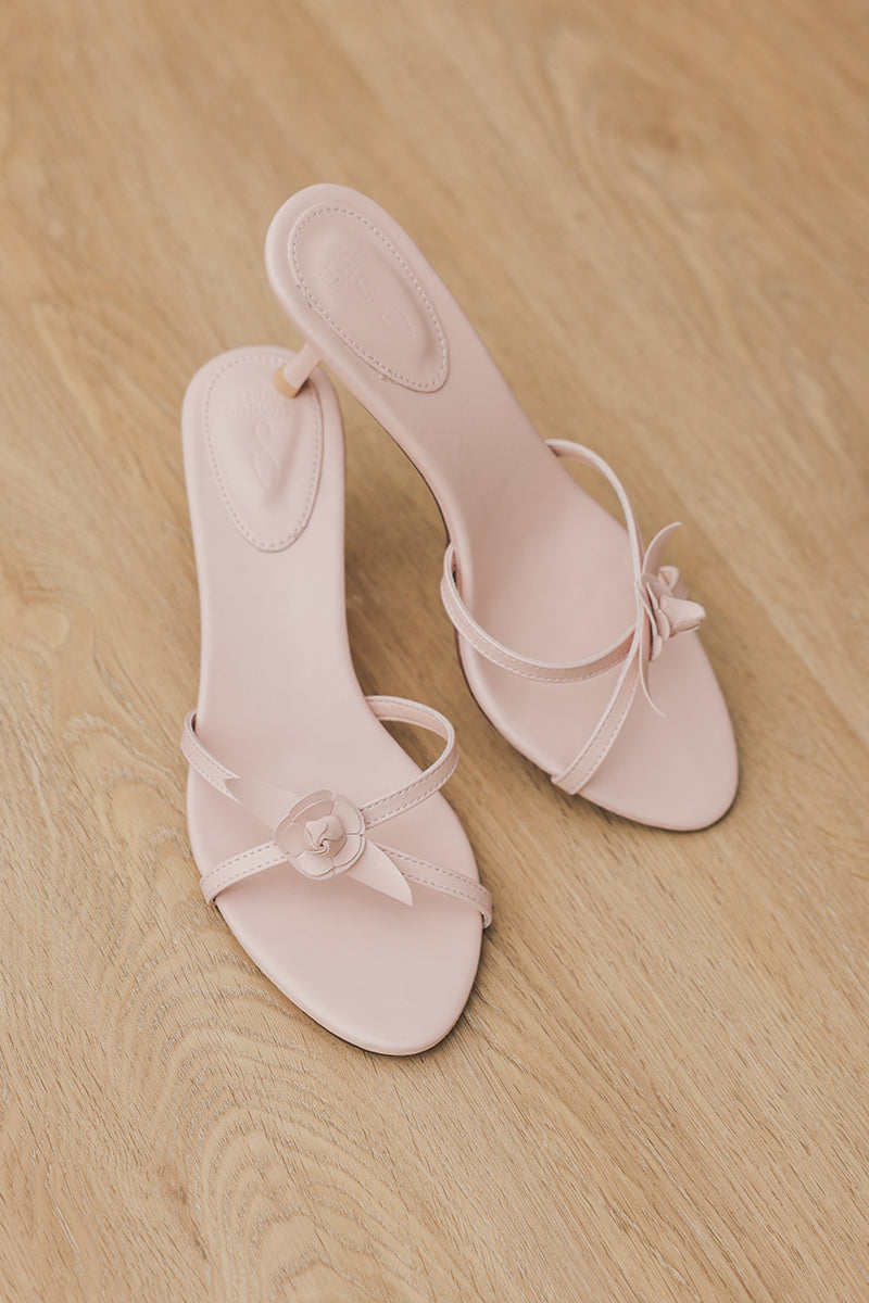Aven Floral Cut-out Heels in Blush Pink