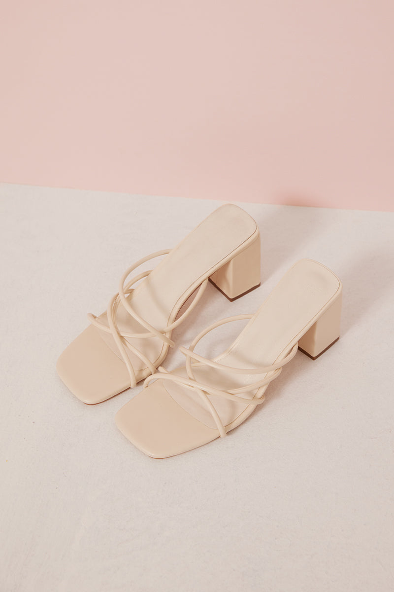 Avenue Strappy Block Heels in Ivory