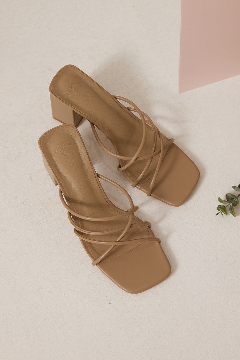 Avenue Strappy Block Heels in Taupe