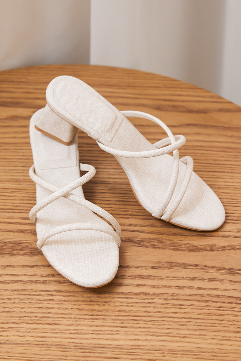 Bessie Strappy Heels in Waterproof Linen