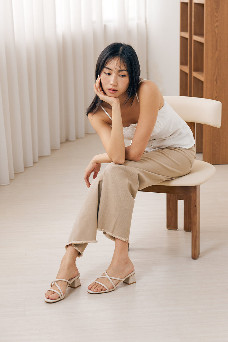 Bessie Strappy Heels in Waterproof Linen