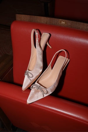 
                  
                    Beverly Crystal Bow Slingback Heels in Pale Pink
                  
                
