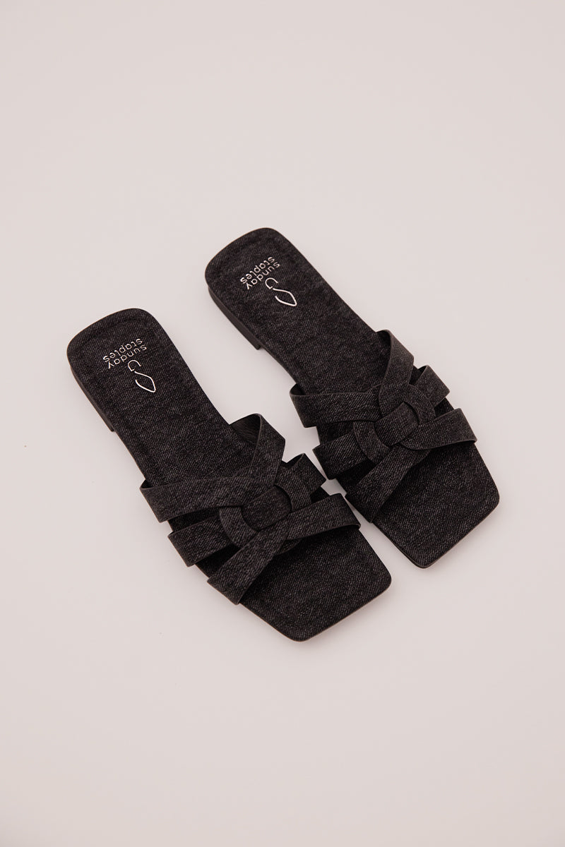 Billie Interlocking Sliders in Black Denim