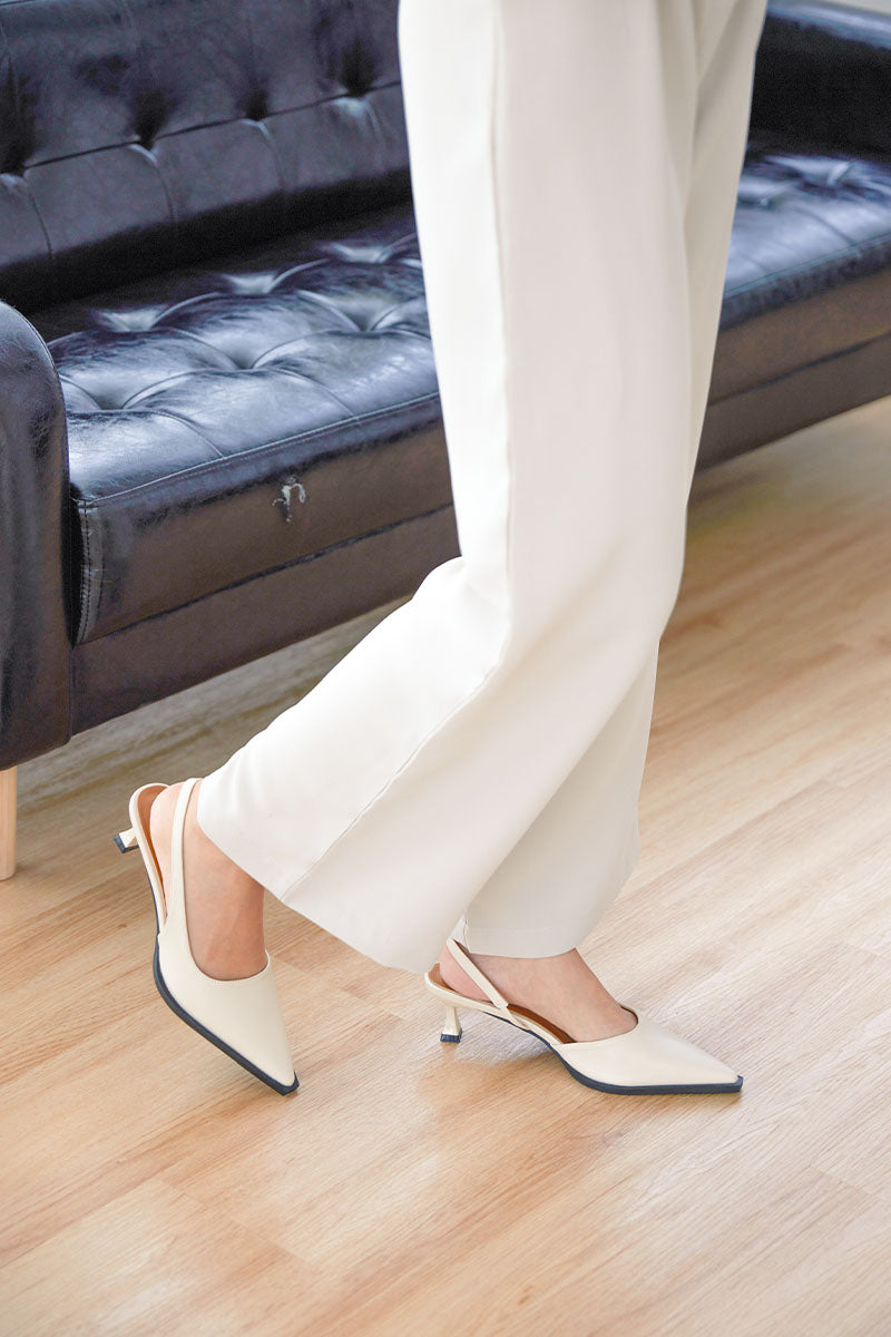 Blake Architectural Slingback Heels in Cream