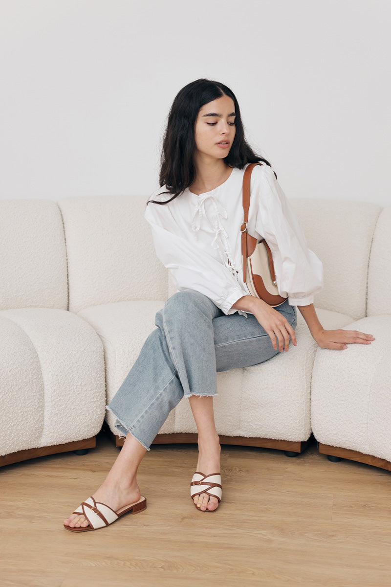 Briella Buckle Sliders in Brown