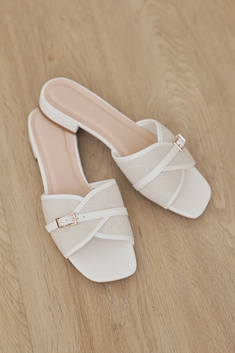 Briella Buckle Sliders in Cream