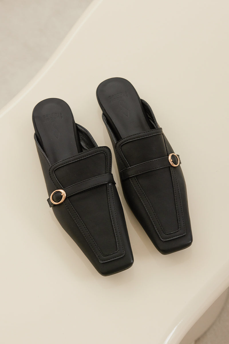 Bristol Buckle Mules in Black