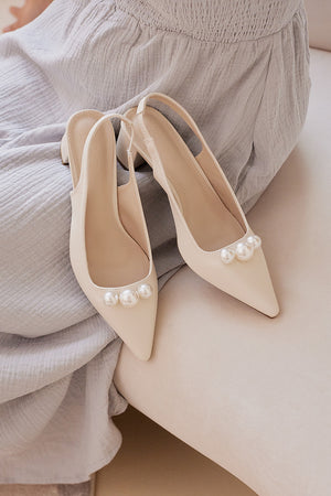 
                  
                    Bronte Pearl Slingback Heels in Cream
                  
                