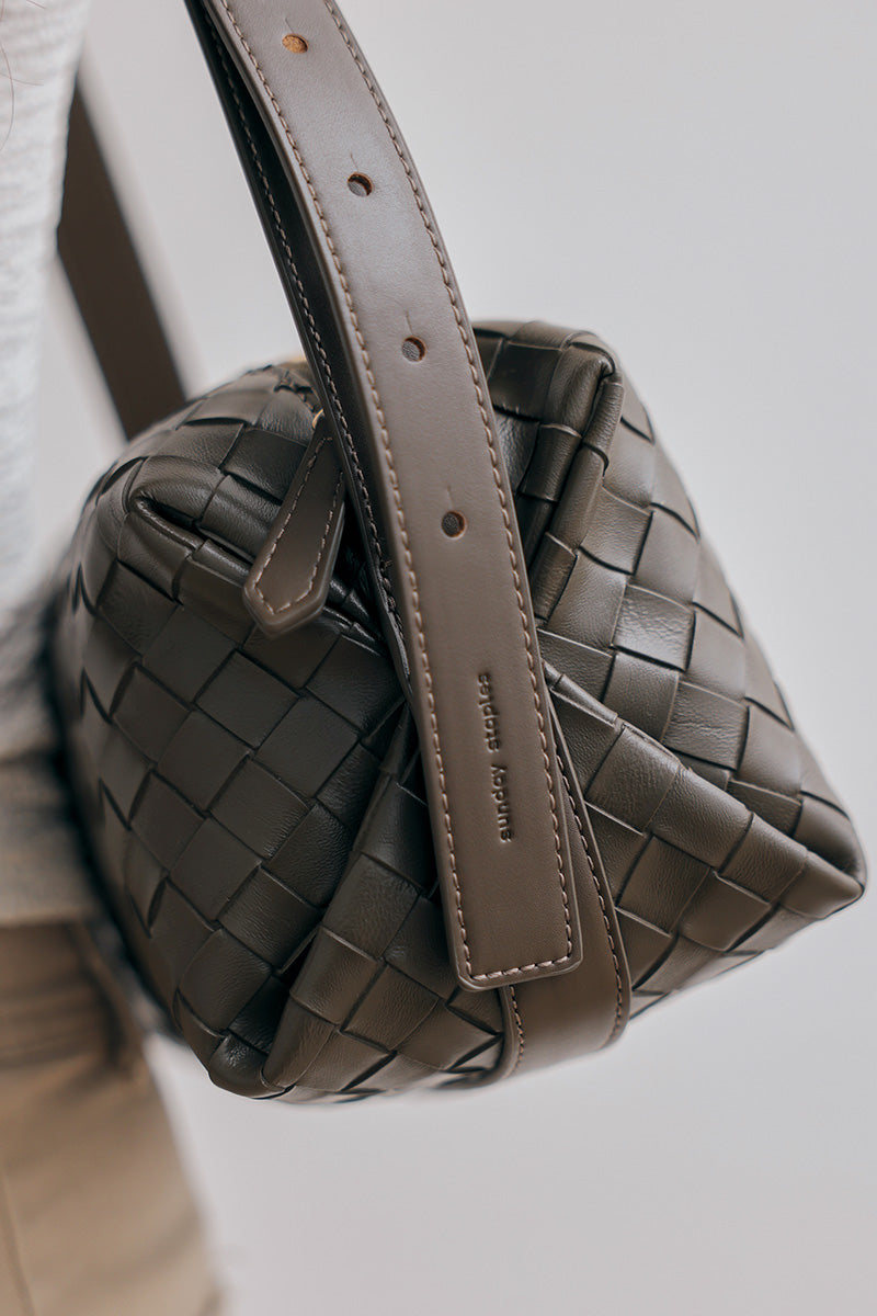 Cairo Weaved Box Bag in Olive