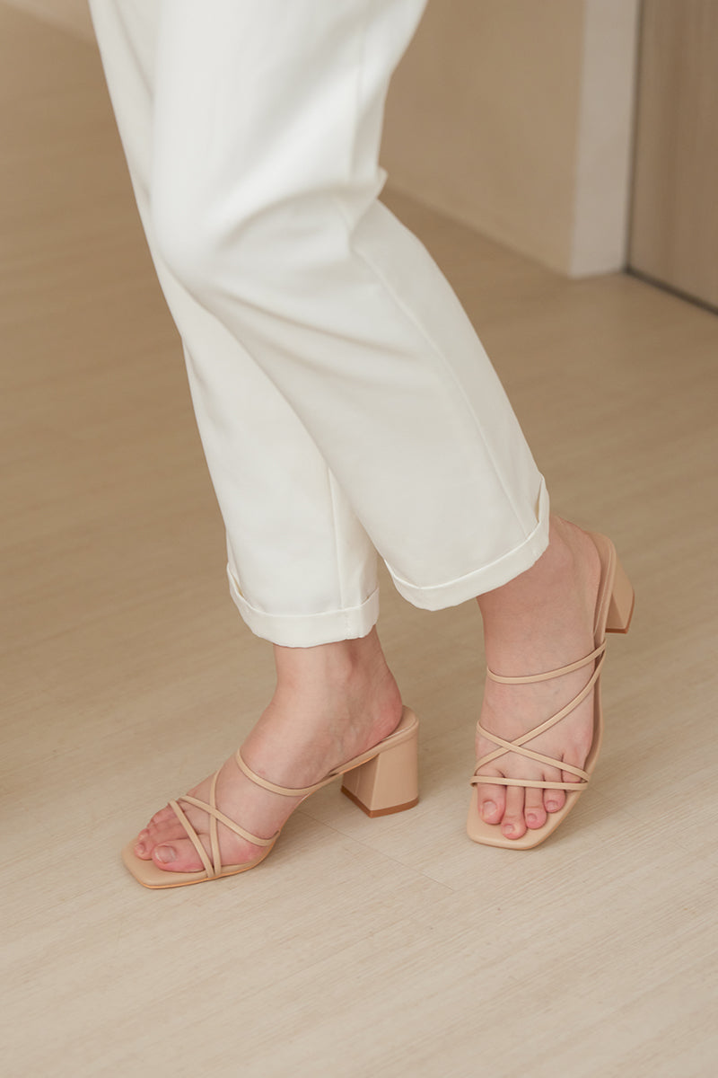 Calyx Strappy Block Heels in Nude