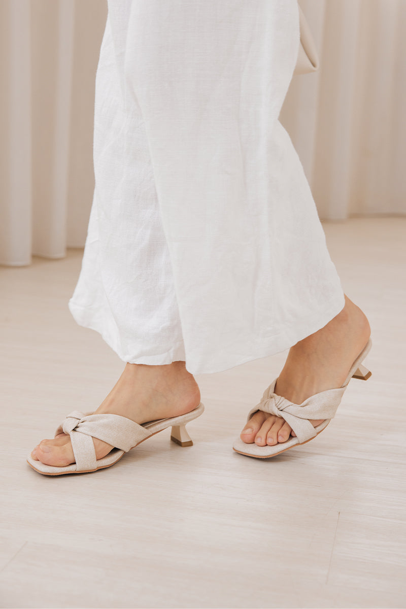 Carana Knotted Kitten Heels in Waterproof Linen