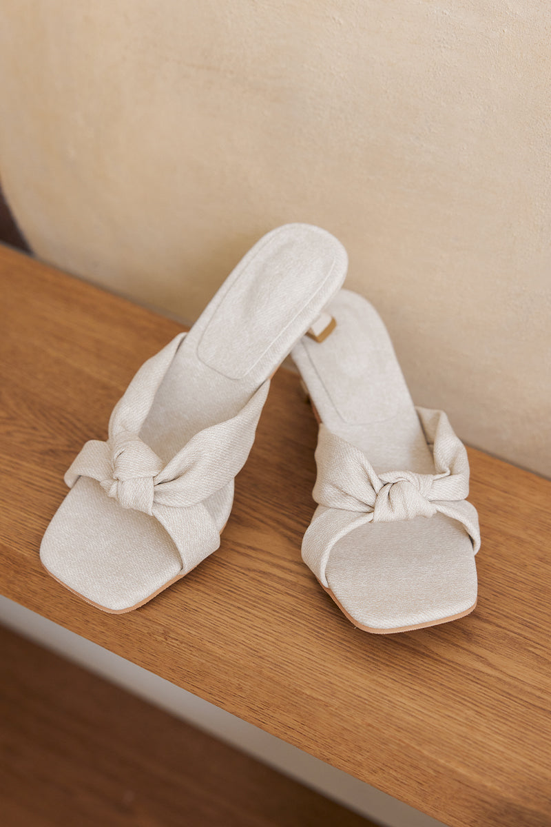 Carana Knotted Kitten Heels in Waterproof Linen