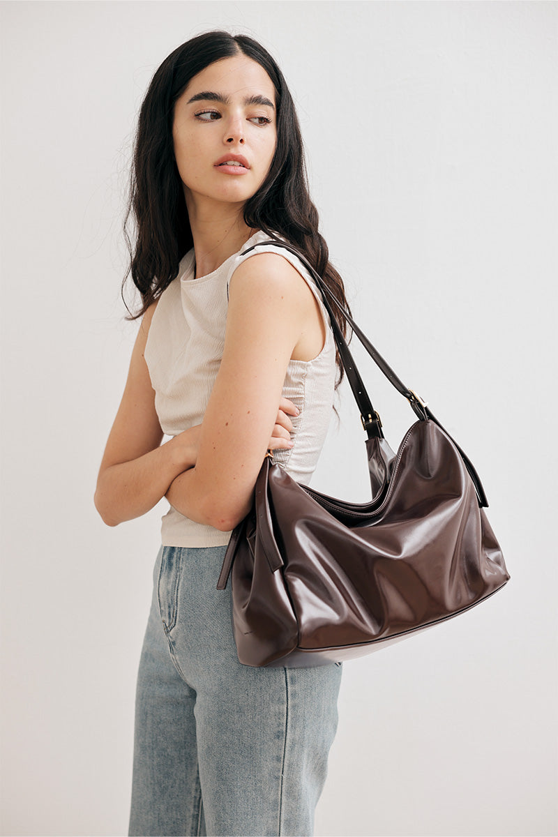 Chicago Double Handle Tote Bag in Espresso Brown