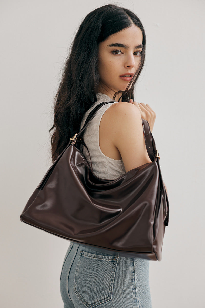 Chicago Double Handle Tote Bag in Espresso Brown