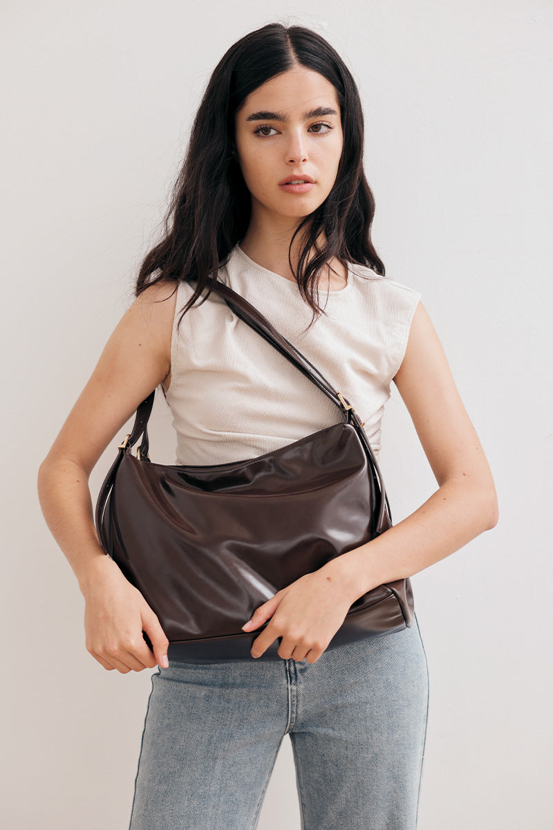 Chicago Double Handle Tote Bag in Espresso Brown