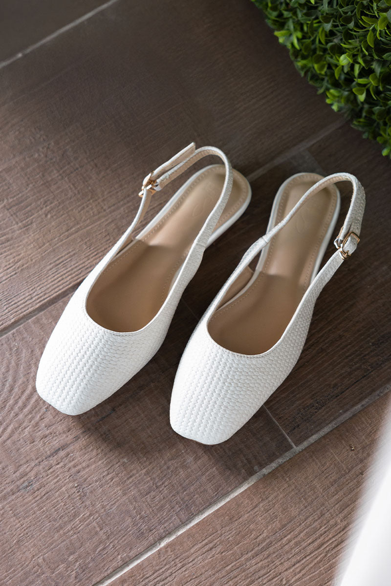 Crest Slingback Flats in White Waterproof Rattan