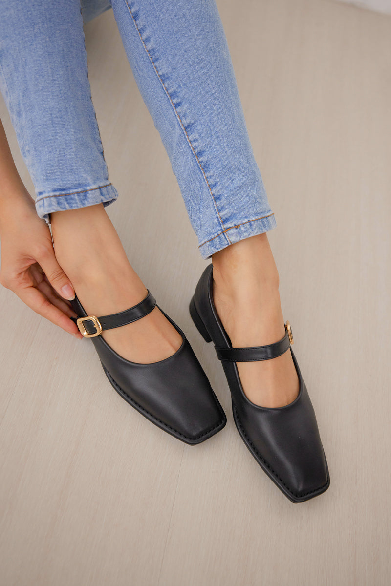 Cypher Buckle Maryjane Flats in Black