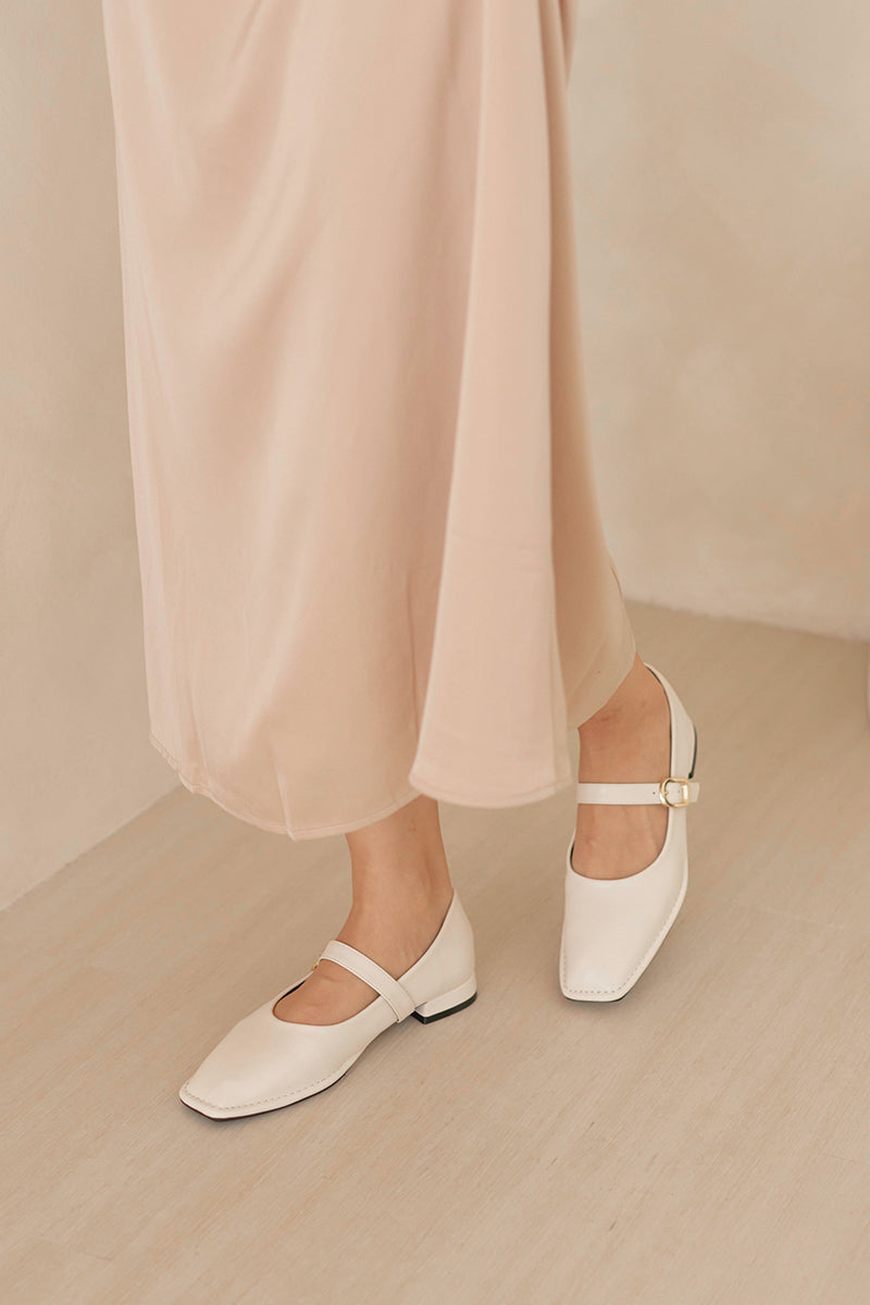 Cypher Buckle Maryjane Flats in Cream