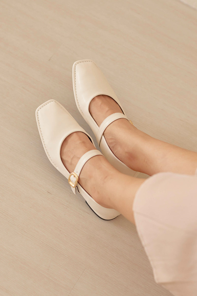 Cypher Buckle Maryjane Flats in Cream