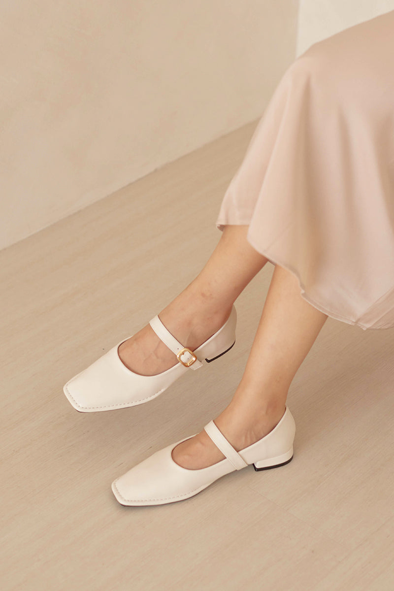 Cypher Buckle Maryjane Flats in Cream