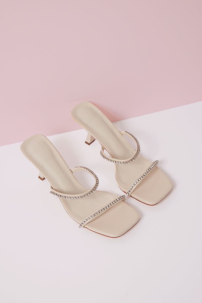 Diana Gem-embellished Strappy Heels in Glazed Cream