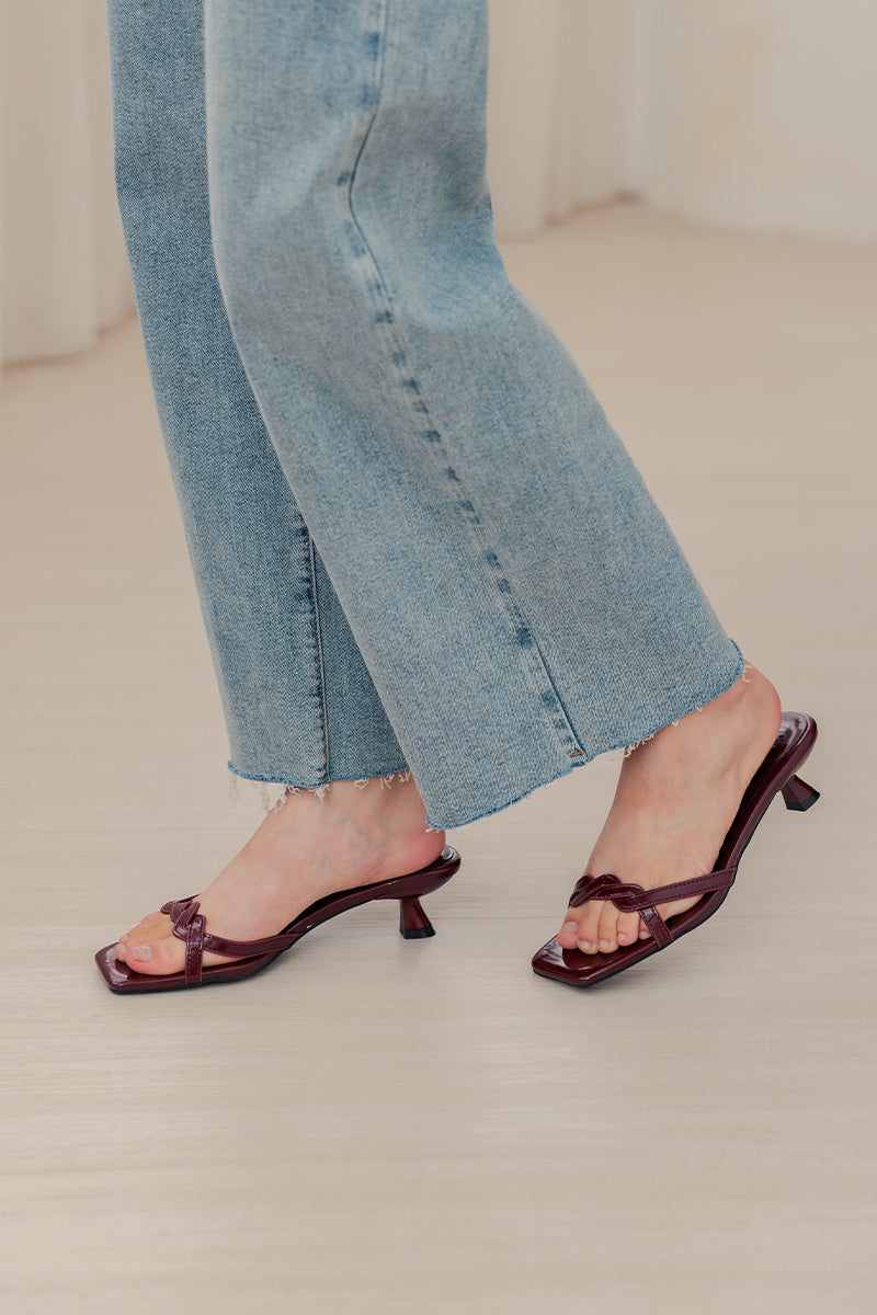Elvaria Strappy Kitten Heels in Oxblood