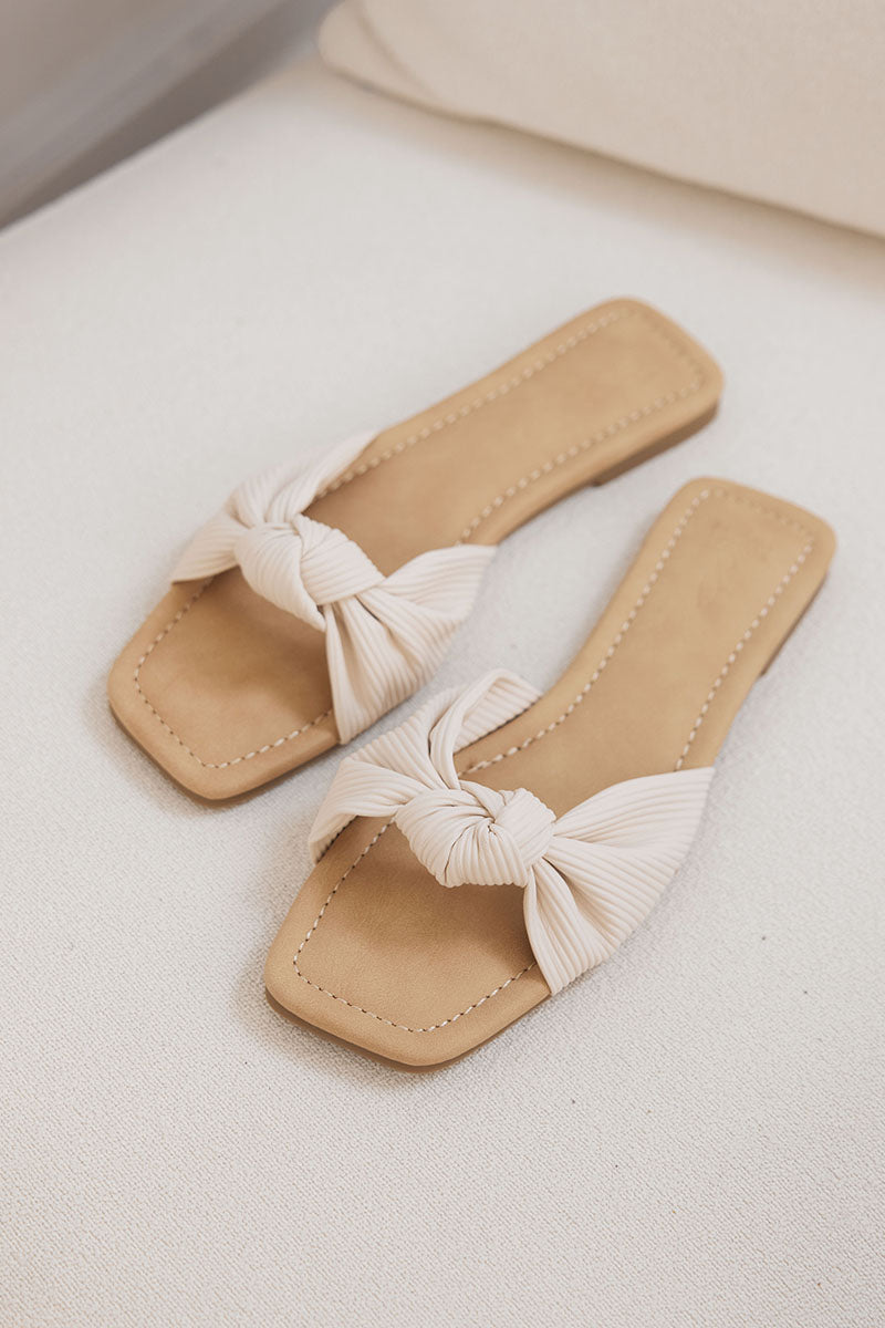 Emmie Knotted Sliders  in Cream Waterproof Corduroy