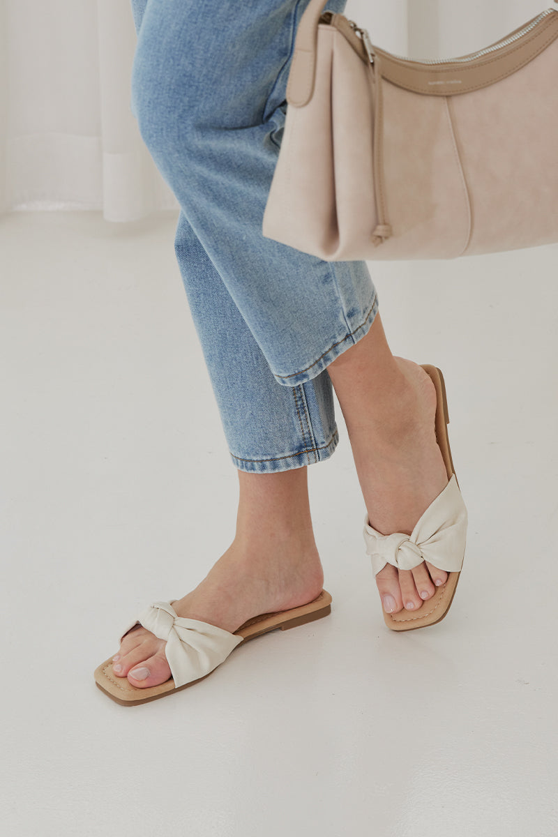 Emmie Knot Sliders in Cream Waterproof Satin