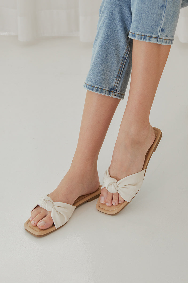 Emmie Knot Sliders in Cream Waterproof Satin