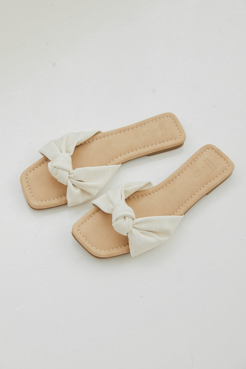 Emmie Knot Sliders in Cream Waterproof Satin