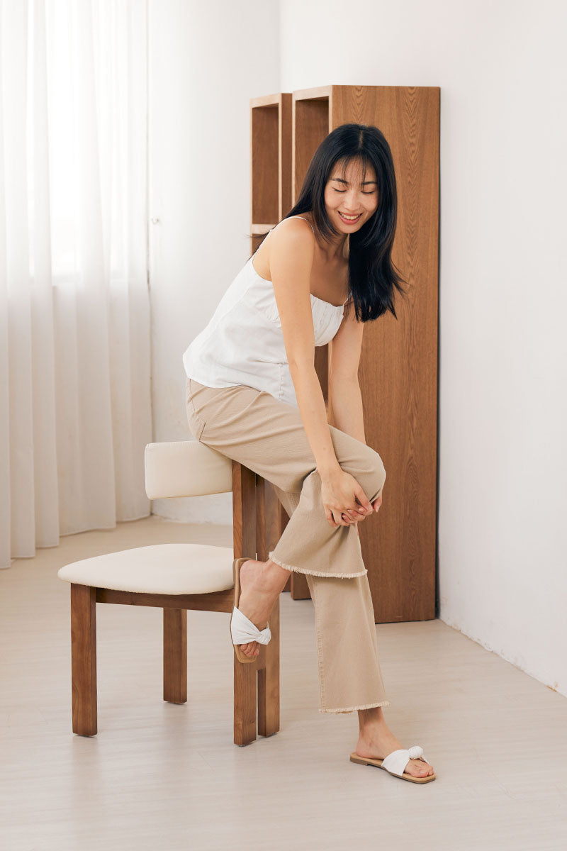 Emmie Knotted Sliders in White Waterproof Corduroy