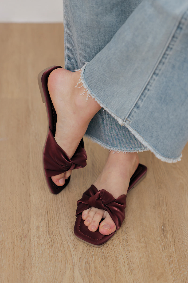 Emmie Knot Sliders in Wine Waterproof Velvet