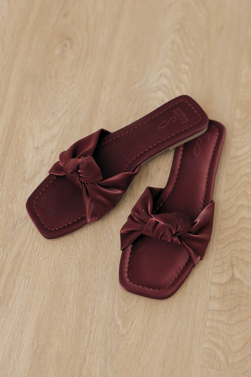 Emmie Knot Sliders in Wine Waterproof Velvet