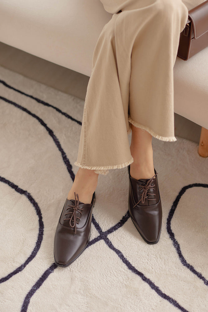 
                  
                    Gabby Lace-up Derby Mules in Cocoa
                  
                