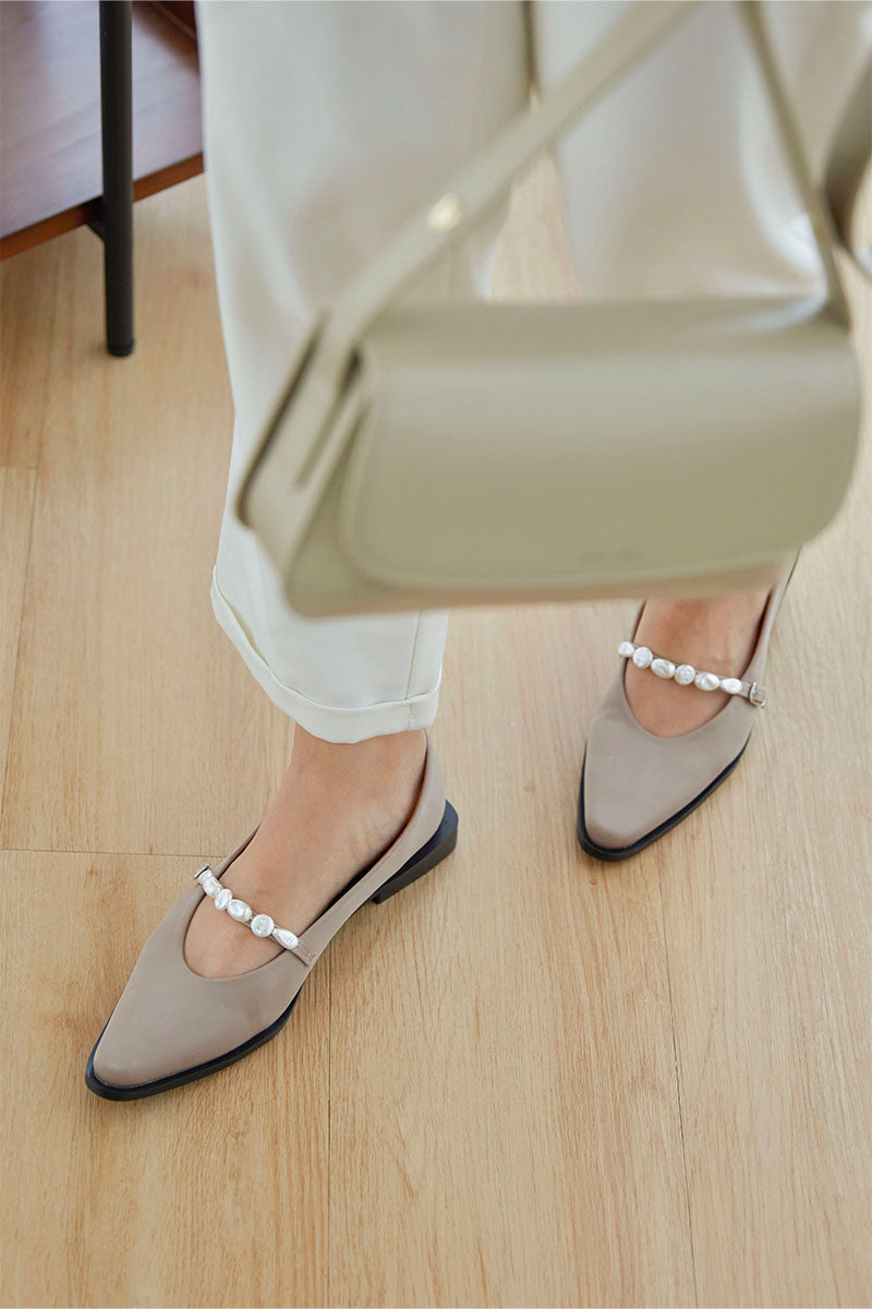 Haven Pearl Maryjane Flats in Satin Taupe