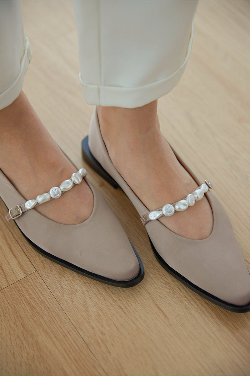 Haven Pearl Maryjane Flats in Satin Taupe